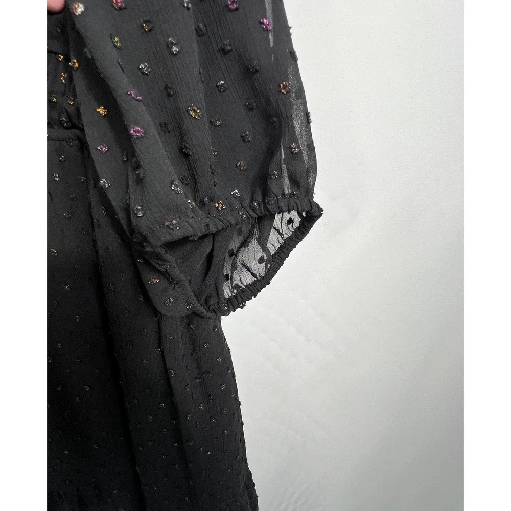 Torrid Womens Black Metallic Clip Dot Smocked Waist Tiered Dress Plus Size 4 - Picture 11 of 13